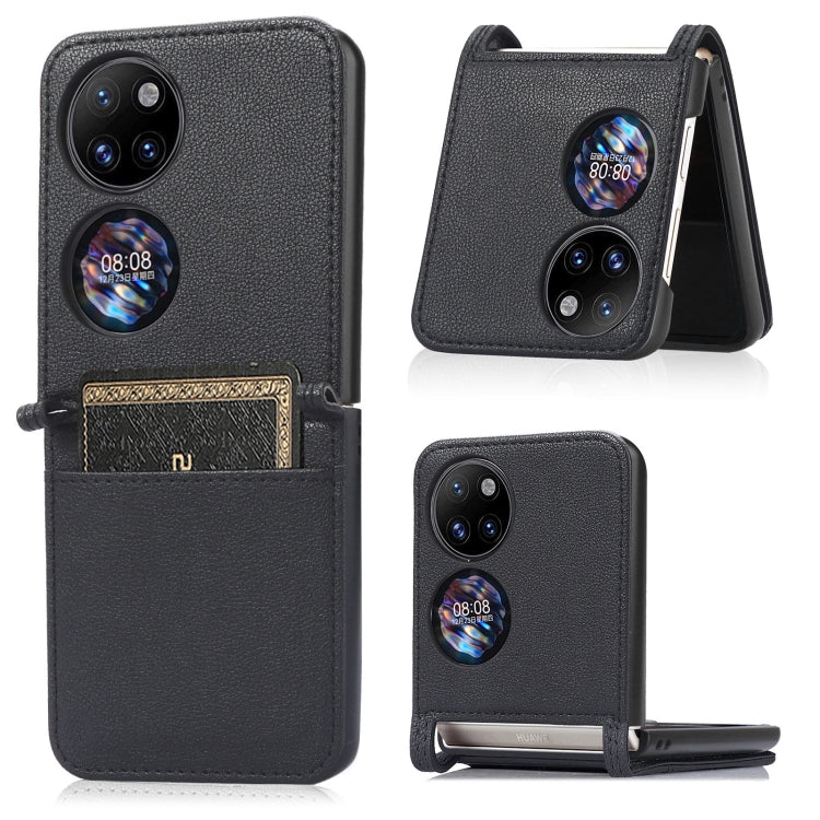 For Huawei P50 Pocket Lambskin Texture Card Folding Phone Case(Black) - Huawei Cases by PMC Jewellery | Online Shopping South Africa | PMC Jewellery | Buy Now Pay Later Mobicred