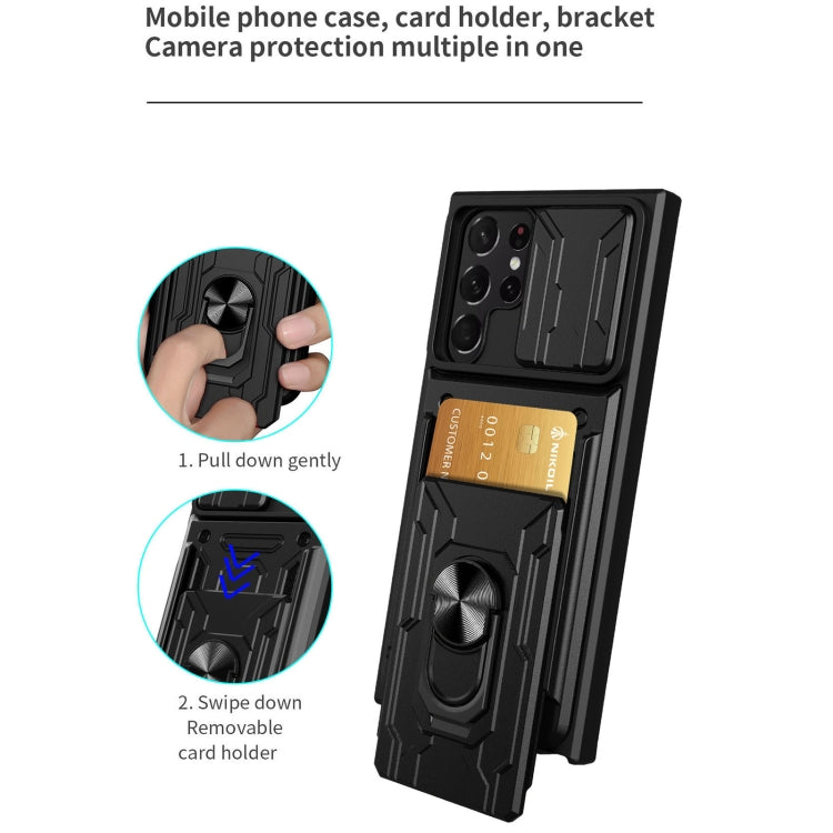 For Samsung Galaxy S22 Ultra 5G Sliding Camshield Card Phone Case(Black) - free shipping - PMC TechLife - Order now!