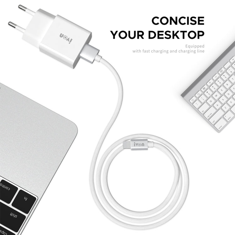 IVON AD-35 2 in 1 18W QC3.0 USB Port Travel Charger + 1m USB to Micro USB Data Cable Set, EU Plug(White) - USB Charger by IVON | Online Shopping South Africa | PMC TechLife | Buy Now Pay Later Mobicred
