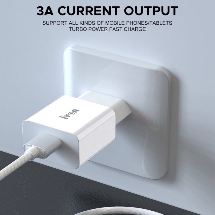 IVON AD-35 2 in 1 18W QC3.0 USB Port Travel Charger + 1m USB to Micro USB Data Cable Set, EU Plug(White) - USB Charger by IVON | Online Shopping South Africa | PMC TechLife | Buy Now Pay Later Mobicred