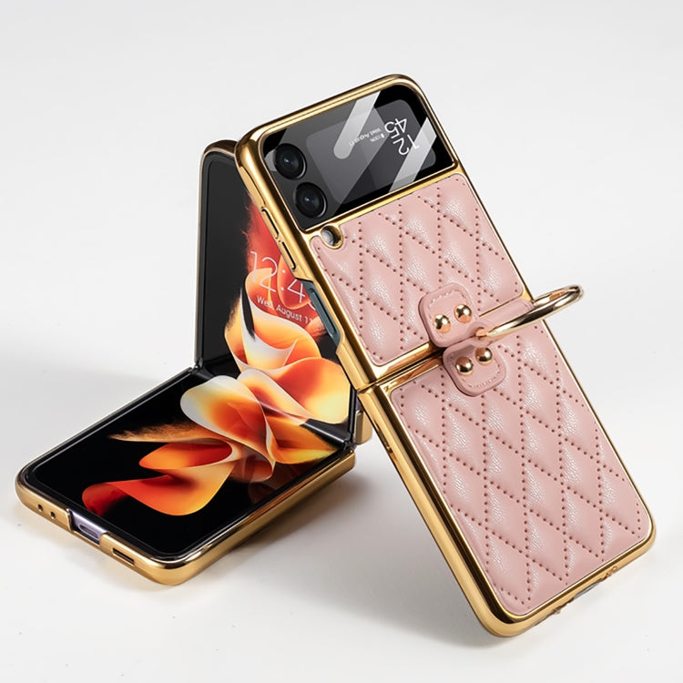 For Samsung Galaxy Z Flip3 5G GKK Integrated Plating + Leather Phone Case with Ring(Pink) - free shipping - PMC TechLife - Order now!