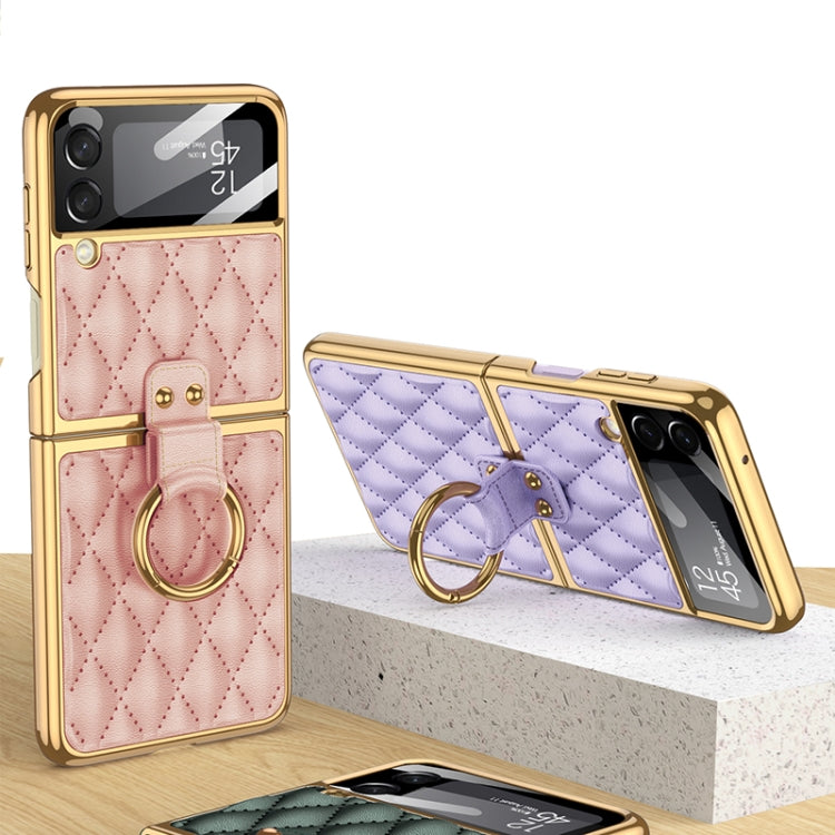 For Samsung Galaxy Z Flip3 5G GKK Integrated Plating + Leather Phone Case with Ring(Pink) - free shipping - PMC TechLife - Order now!
