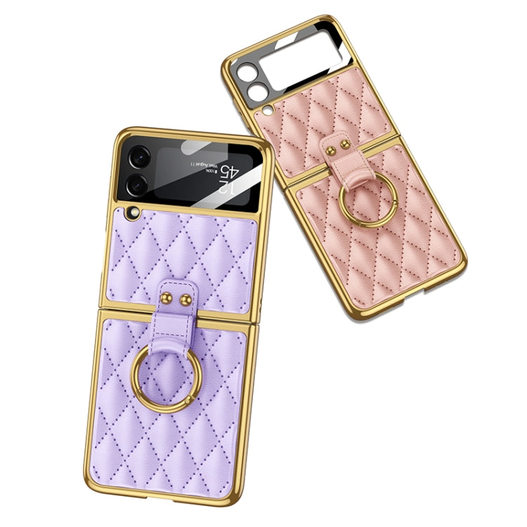 For Samsung Galaxy Z Flip3 5G GKK Integrated Plating + Leather Phone Case with Ring(Pink) - free shipping - PMC TechLife - Order now!