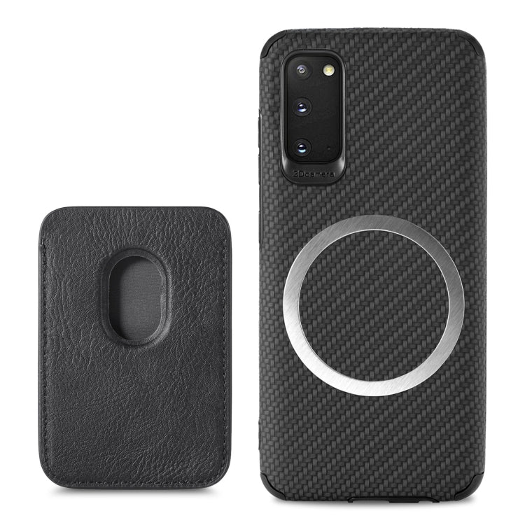 For Samsung Galaxy S20 Carbon Fiber Leather Card Magsafe Phone Case(Black) - Galaxy Phone Cases by PMC TechLife | Online Shopping South Africa | PMC TechLife
