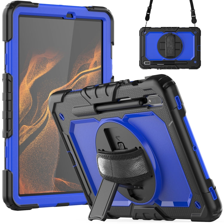 For Samsung Galaxy Tab S8 11 inch SM-X700 Silicone + PC Tablet Case with Shoulder Strap(Black+Dark Blue) - free shipping - PMC TechLife - Order now!