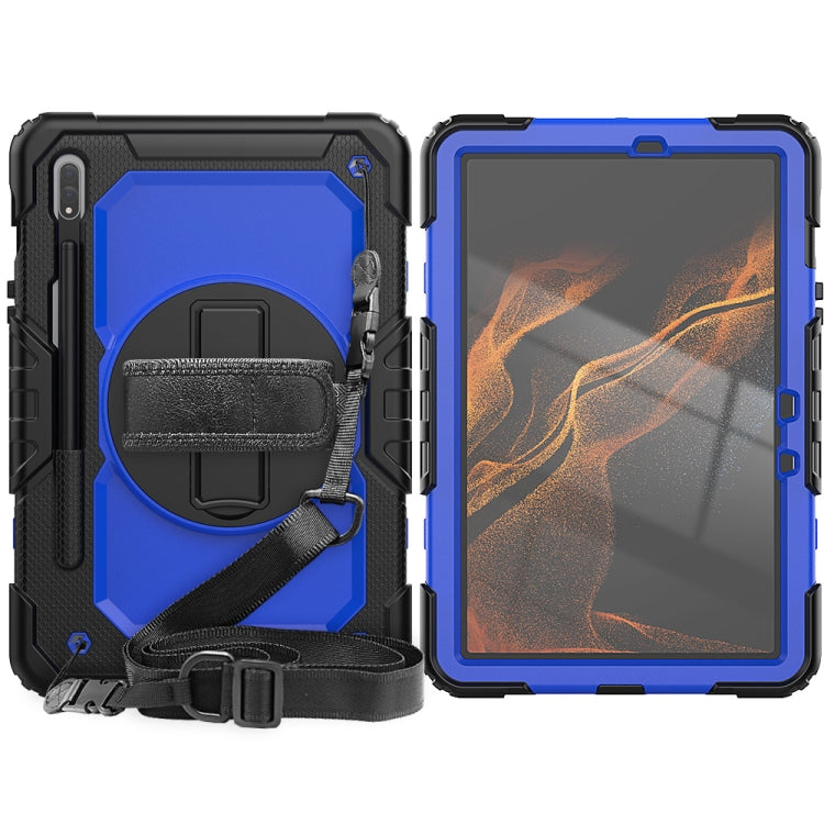 For Samsung Galaxy Tab S8 11 inch SM-X700 Silicone + PC Tablet Case with Shoulder Strap(Black+Dark Blue) - free shipping - PMC TechLife - Order now!