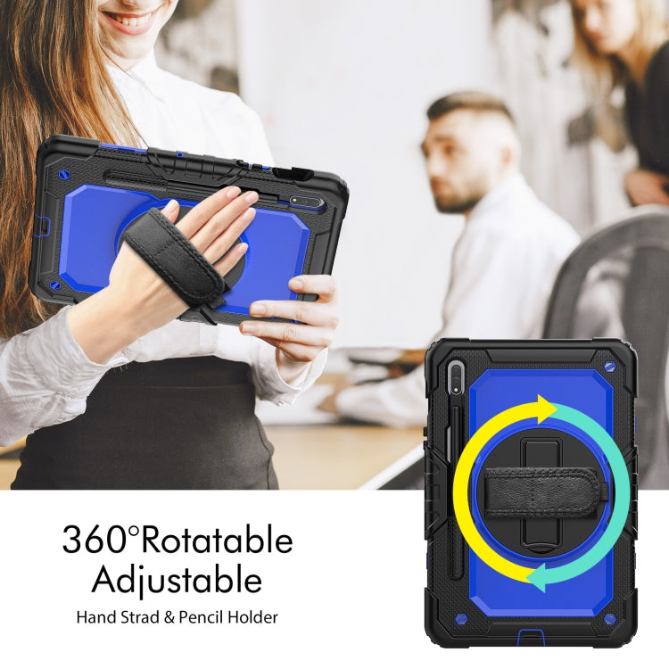 For Samsung Galaxy Tab S8 11 inch SM-X700 Silicone + PC Tablet Case with Shoulder Strap(Black+Dark Blue) - free shipping - PMC TechLife - Order now!