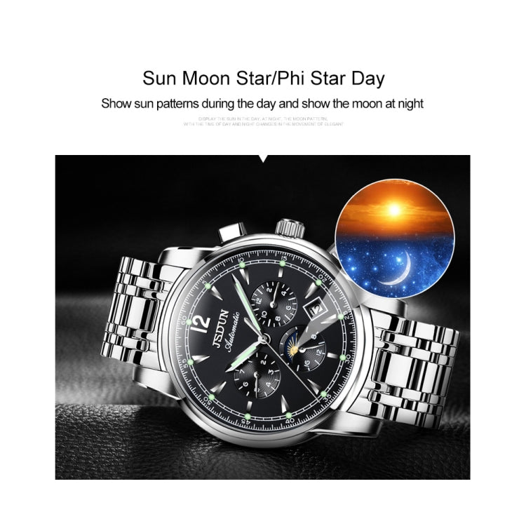 JIN SHI DUN 8750 Men Fashion Waterproof Luminous Mechanical Watch(Silver Blue) - Metal Strap Watches by JIN SHI DUN | Online Shopping South Africa | PMC Jewellery | Buy Now Pay Later Mobicred