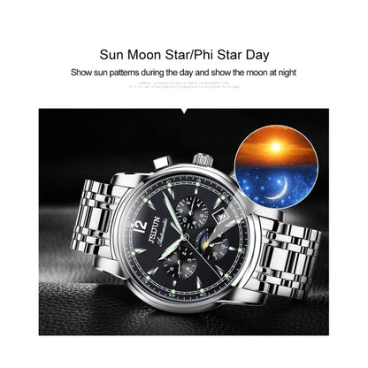 JIN SHI DUN 8750 Men Fashion Waterproof Luminous Mechanical Watch(Silver Blue) - Metal Strap Watches by JIN SHI DUN | Online Shopping South Africa | PMC Jewellery | Buy Now Pay Later Mobicred