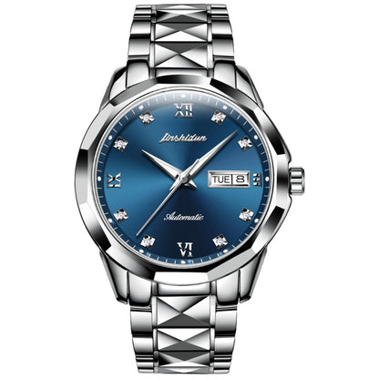 JIN SHI DUN 8813 Fashion Waterproof Luminous Automatic Mechanical Watch, Style:Men(Silver Blue) - Metal Strap Watches by JIN SHI DUN | Online Shopping South Africa | PMC Jewellery | Buy Now Pay Later Mobicred