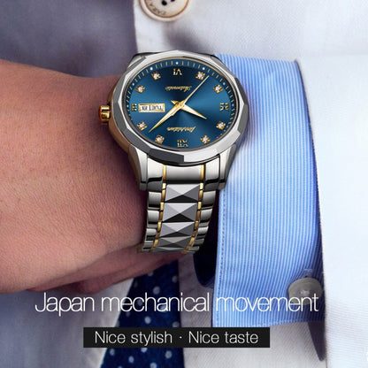 JIN SHI DUN 8813 Fashion Waterproof Luminous Automatic Mechanical Watch, Style:Men(Silver Blue) - Metal Strap Watches by JIN SHI DUN | Online Shopping South Africa | PMC Jewellery | Buy Now Pay Later Mobicred