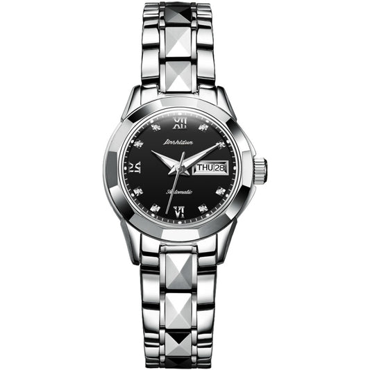 JIN SHI DUN 8813 Fashion Waterproof Luminous Automatic Mechanical Watch, Style:Women(Silver Black) - Metal Strap Watches by JIN SHI DUN | Online Shopping South Africa | PMC Jewellery | Buy Now Pay Later Mobicred