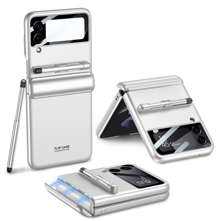 For Samsung Galaxy Z Flip3 5G GKK Magnetic Full Coverage Phone Flip Case with Pen(Silver) - free shipping - PMC TechLife - Order now!