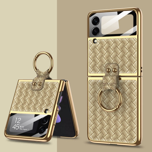 For Samsung Galaxy Z Flip3 5G GKK Integrated Plating Weave Texture Phone Case with Ring Holder(Champagne) - Galaxy Phone Cases by GKK | Online Shopping South Africa | PMC Jewellery