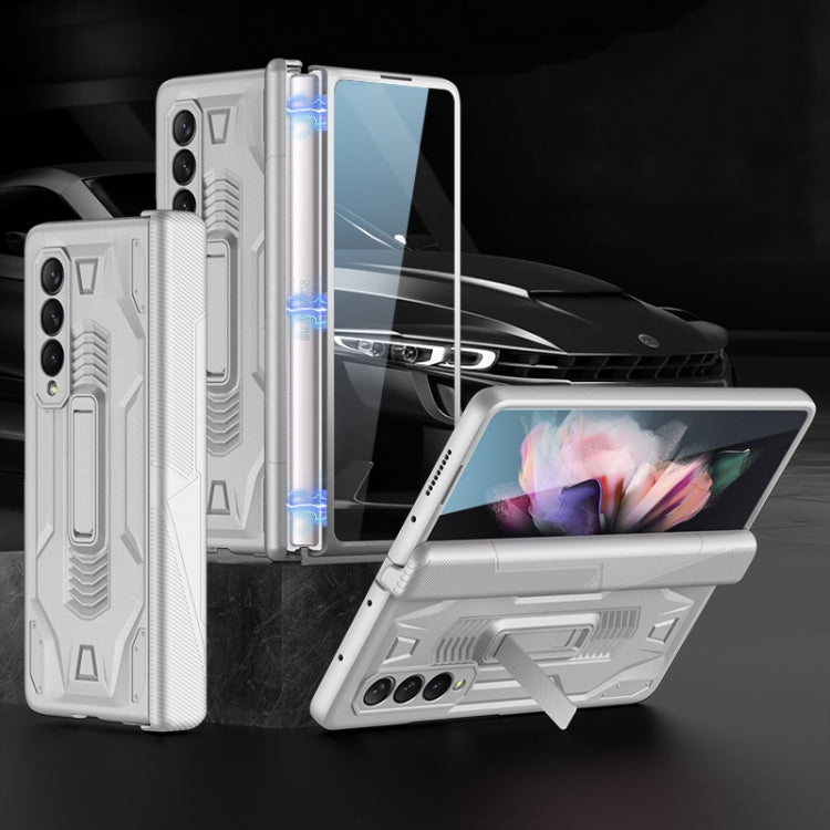 For Samsung Galaxy Z Fold3 5G GKK Integrated Magnetic Armor Flip Phone Case with Holder(Silver) - free shipping - PMC TechLife - Order now!