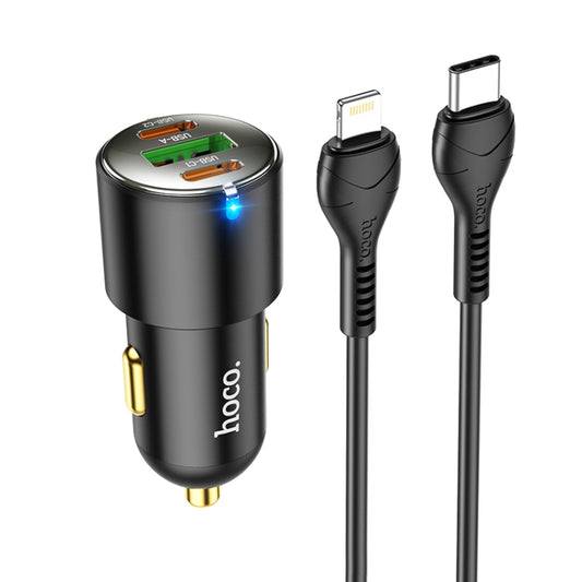 hoco NZ6 Dual Type-C / USB-C + USB PD45W 3-port Car Charger with Type-C / USB-C to 8 Pin Charging Cable(Black) - Car Charger by hoco | Online Shopping South Africa | PMC Jewellery
