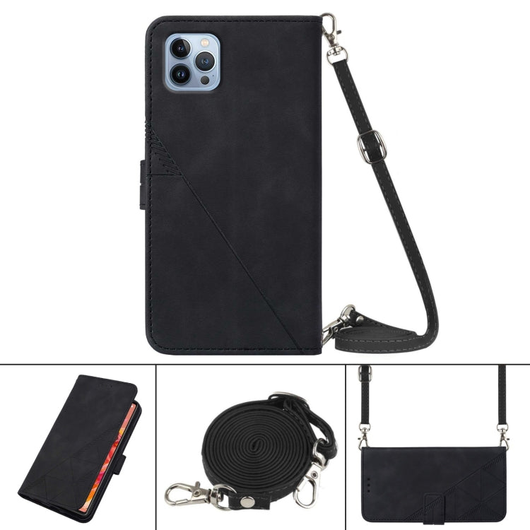 For iPhone 13 Pro Max Crossbody 3D Embossed Flip Leather Phone Case (Black) - free shipping - PMC TechLife - Order now!