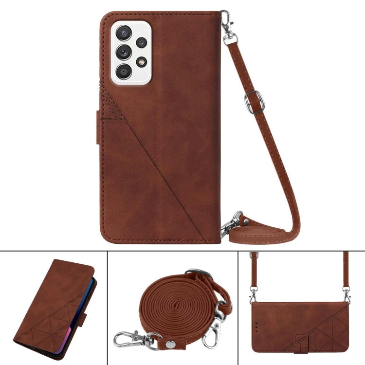 For Samsung Galaxy A72 4G / 5G Crossbody 3D Embossed Flip Leather Phone Case(Brown) - Galaxy Phone Cases by PMC TechLife | Online Shopping South Africa | PMC TechLife | Buy Now Pay Later Mobicred
