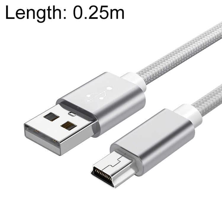 5 PCS Mini USB to USB A Woven Data / Charge Cable for MP3, Camera, Car DVR, Length:0.25m(Silver) -  by PMC TechLife | Online Shopping South Africa | PMC TechLife