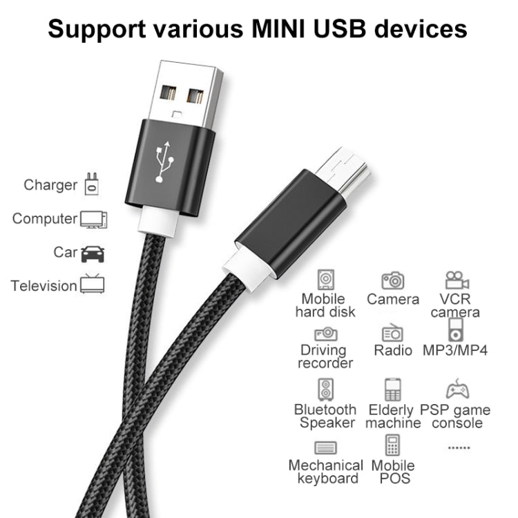 5 PCS Mini USB to USB A Woven Data / Charge Cable for MP3, Camera, Car DVR, Length:0.25m(Silver) -  by PMC Jewellery | Online Shopping South Africa | PMC Jewellery