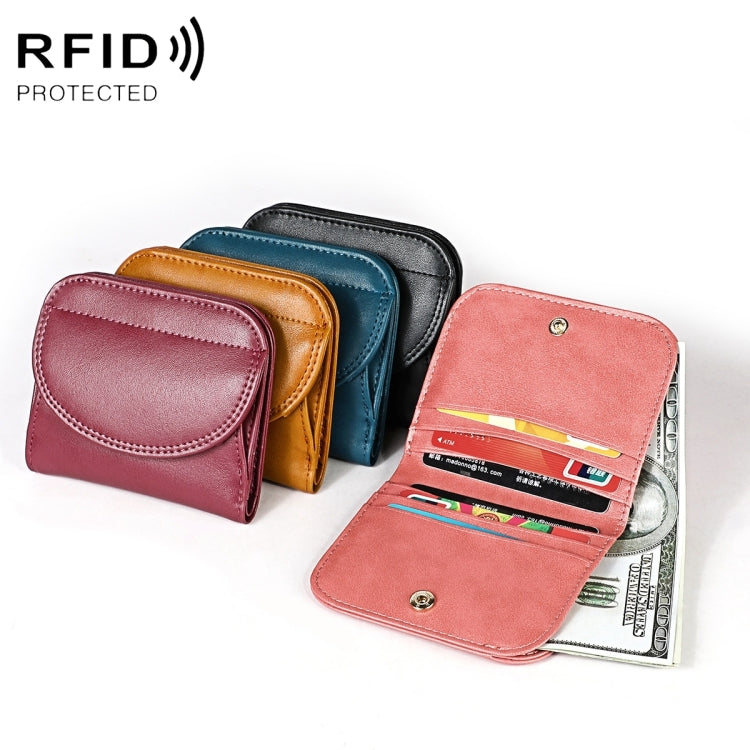 3537 Folding Short RFID Anti-Theft Genuine Leather Coin Purse for Ladies(Blue) - free shipping - PMC TechLife - Order now!