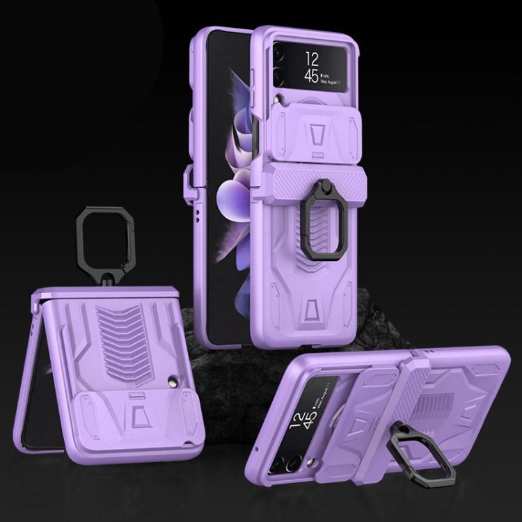 For Samsung Galaxy Z Flip3 5G GKK Sliding Camshield Magnetic Armor Flip Phone Case with Ring Holder(Purple) - Galaxy Phone Cases by GKK | Online Shopping South Africa | PMC Jewellery