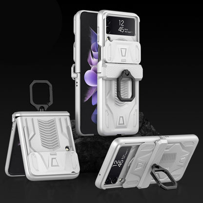 For Samsung Galaxy Z Flip3 5G GKK Sliding Camshield Magnetic Armor Flip Phone Case with Ring Holder(Silver) - Galaxy Phone Cases by GKK | Online Shopping South Africa | PMC Jewellery