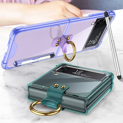 For Samsung Galaxy Z Flip3 5G GKK Shockproof Airbag Phone Case with Ring Holder & Stylus Pen(Transparent Purple) - Galaxy Phone Cases by GKK | Online Shopping South Africa | PMC Jewellery