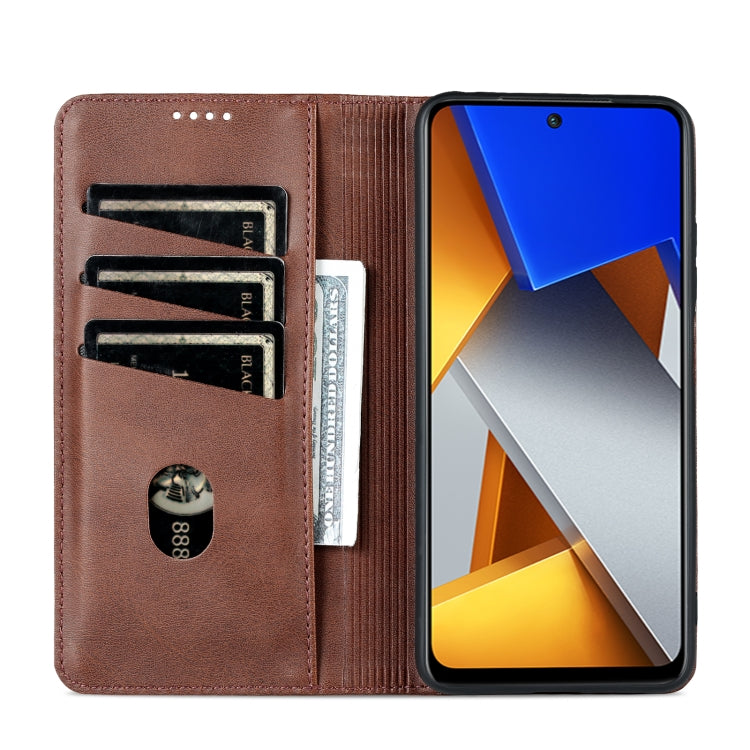 For Xiaomi POCO X4 Pro 5G AZNS Magnetic Calf Texture Leather Phone Case(Dark Brown) - Xiaomi Cases by AZNS | Online Shopping South Africa | PMC TechLife | Buy Now Pay Later Mobicred
