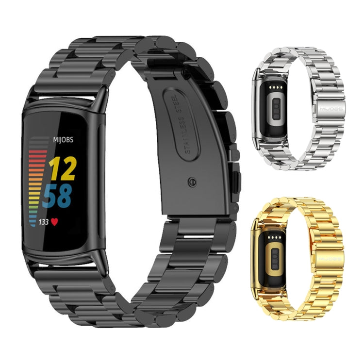 For Fitbit Charge5 Mijobs Stainless Steel Metal Watch Band(Silver) - Watch Bands by MIJOBS | Online Shopping South Africa | PMC TechLife | Buy Now Pay Later Mobicred