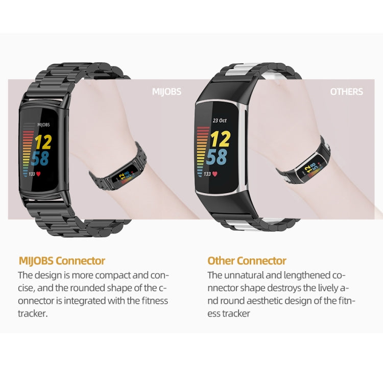 For Fitbit Charge5 Mijobs Stainless Steel Metal Watch Band(Silver) - Watch Bands by MIJOBS | Online Shopping South Africa | PMC TechLife | Buy Now Pay Later Mobicred