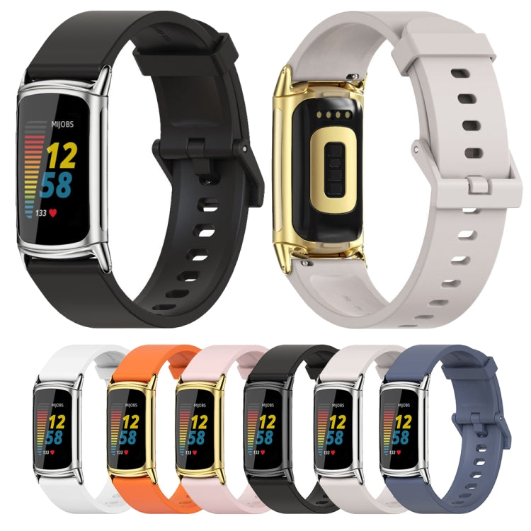 For Fitbit Charge 5 / Charge 6 Mijobs Soft Silicone  Watch Band(Grey+Silver) - free shipping - PMC TechLife - Order now!
