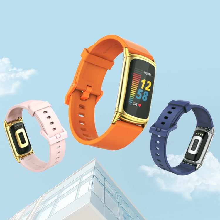 For Fitbit Charge 5 / Charge 6 Mijobs Soft Silicone  Watch Band(White+Silver) - Watch Bands by MIJOBS | Online Shopping South Africa | PMC TechLife | Buy Now Pay Later Mobicred