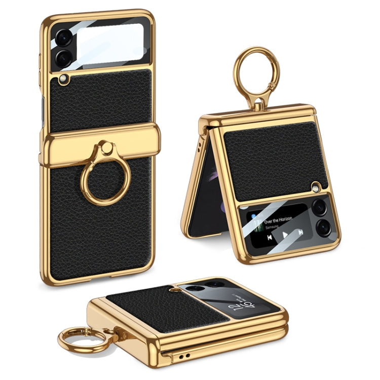 For Samsung Galaxy Z Flip3 5G GKK Integrated Plating + Leather Flip Phone Case(Black) - free shipping - PMC TechLife - Order now!