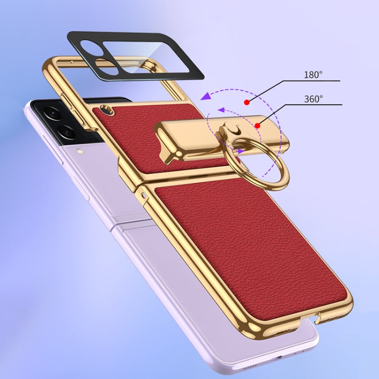 For Samsung Galaxy Z Flip3 5G GKK Integrated Plating + Leather Flip Phone Case(Burning Orange) - Galaxy Phone Cases by GKK | Online Shopping South Africa | PMC TechLife | Buy Now Pay Later Mobicred