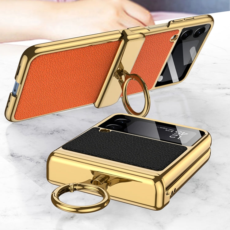 For Samsung Galaxy Z Flip3 5G GKK Integrated Plating + Leather Flip Phone Case(Burning Orange) - Galaxy Phone Cases by GKK | Online Shopping South Africa | PMC TechLife | Buy Now Pay Later Mobicred