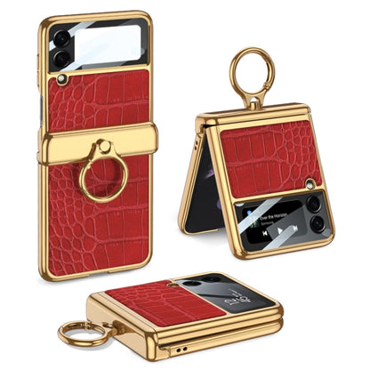 For Samsung Galaxy Z Flip3 5G GKK Integrated Plating + Leather Flip Phone Case(Crocodile Red) - Galaxy Phone Cases by GKK | Online Shopping South Africa | PMC Jewellery