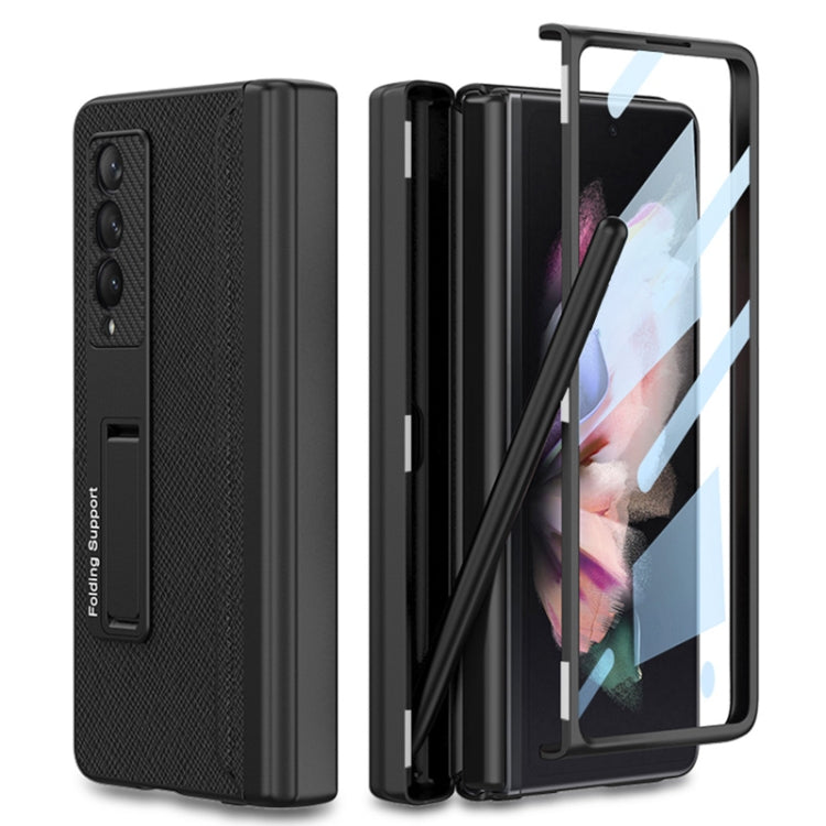 For Samsung Galaxy Z Fold3 5G GKK Magnetic Hinge Plain Leather Phone Flip Case with Pen Box(Cross Texture) - free shipping - PMC TechLife - Order now!