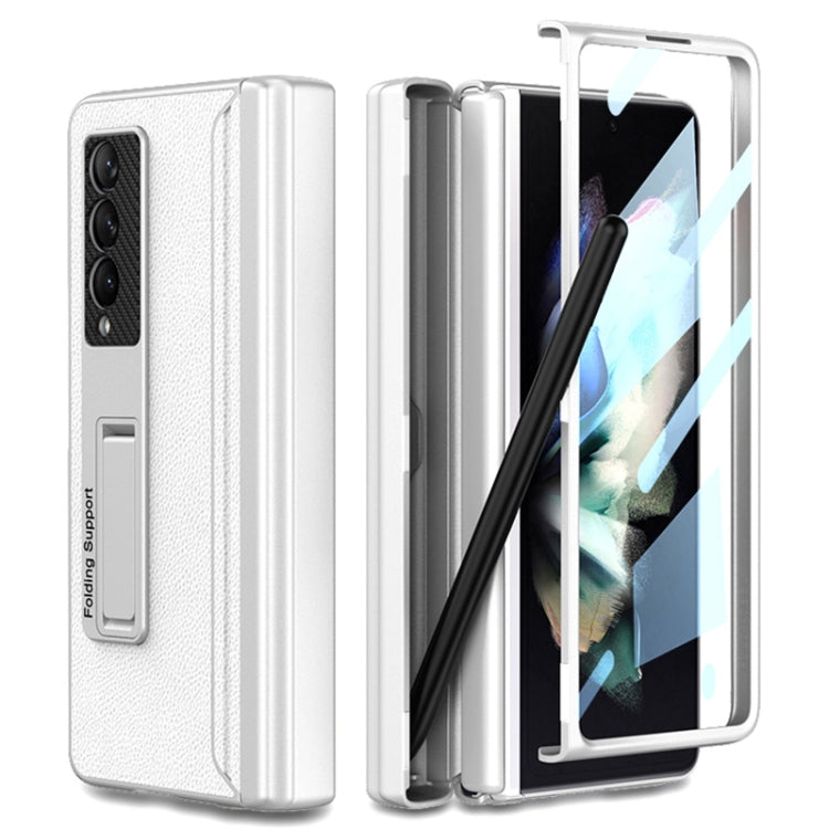 For Samsung Galaxy Z Fold3 5G GKK Magnetic Hinge Plain Leather Phone Flip Case with Pen Box(Silver) - free shipping - PMC TechLife - Order now!