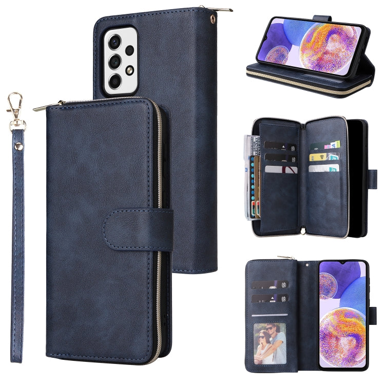 For Samsung Galaxy A23 9 Card Slots Zipper Wallet Bag Leather Phone Case(Blue) - Galaxy Phone Cases by PMC TechLife | Online Shopping South Africa | PMC TechLife | Buy Now Pay Later Mobicred