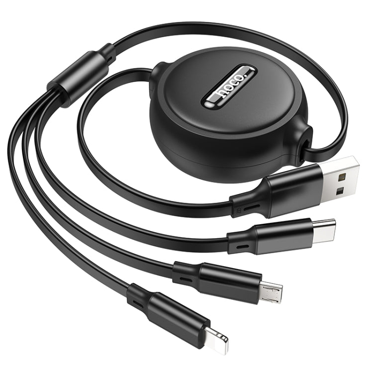 hoco X75 3 in 1 2A 8 Pin + USB-C / Type-C + Micro USB Double-pull Charging Cable, Length: 1m(Black) - Multifunction Cable by hoco | Online Shopping South Africa | PMC Jewellery