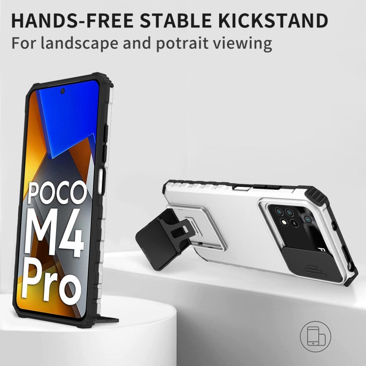 For Xiaomi Poco M4 Pro 4G Stereoscopic Holder Sliding Camshield Phone Case(White) - free shipping - PMC TechLife - Order now!