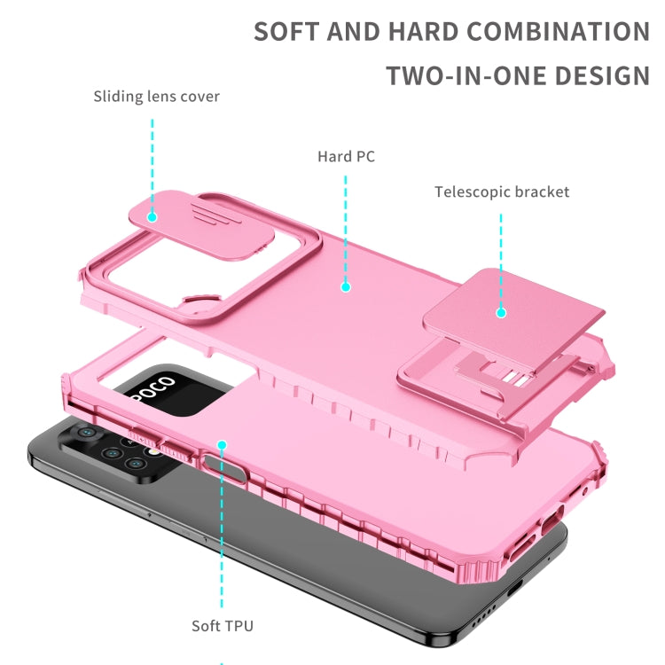 For Xiaomi Poco M4 Pro 4G Stereoscopic Holder Sliding Camshield Phone Case(Pink) - free shipping - PMC TechLife - Order now!