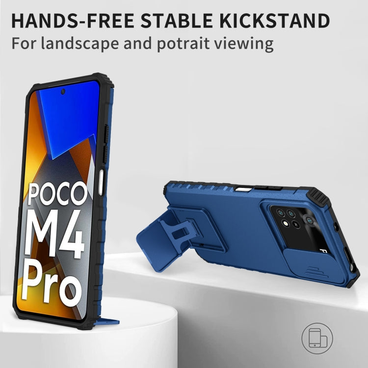 For Xiaomi Poco M4 Pro 4G Stereoscopic Holder Sliding Camshield Phone Case(Blue) - free shipping - PMC TechLife - Order now!