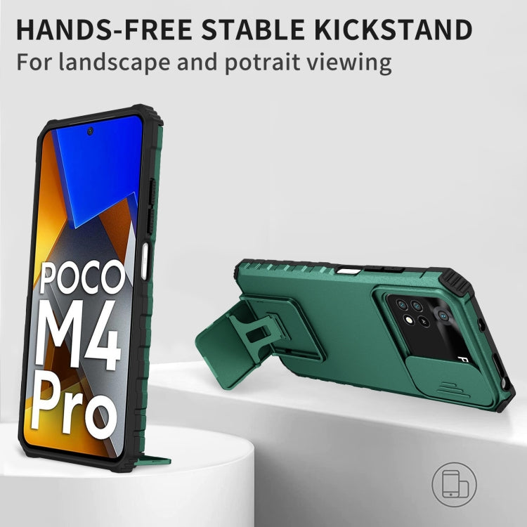 For Xiaomi Poco M4 Pro 4G Stereoscopic Holder Sliding Camshield Phone Case(Dark Green) - free shipping - PMC TechLife - Order now!