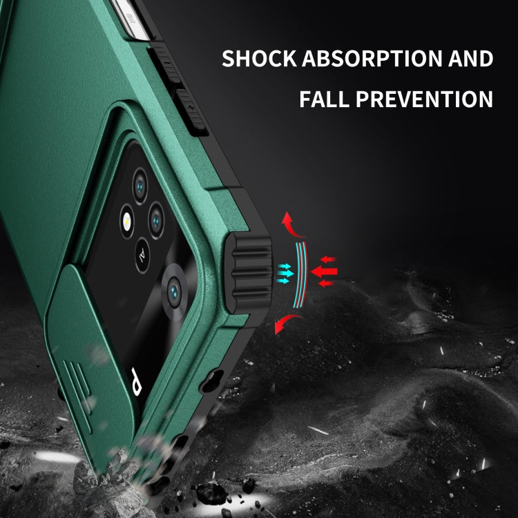 For Xiaomi Poco M4 Pro 4G Stereoscopic Holder Sliding Camshield Phone Case(Dark Green) - free shipping - PMC TechLife - Order now!