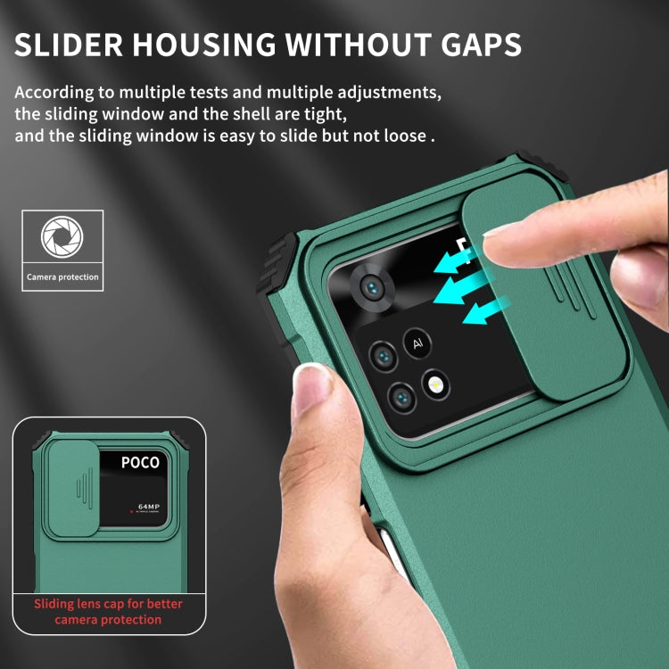 For Xiaomi Poco M4 Pro 4G Stereoscopic Holder Sliding Camshield Phone Case(Dark Green) - free shipping - PMC TechLife - Order now!
