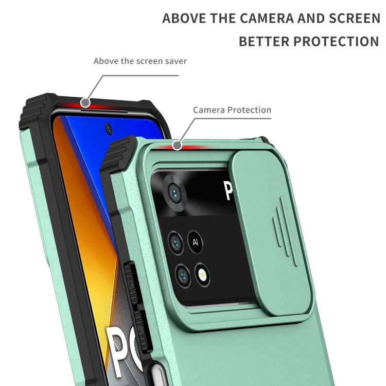 For Xiaomi Poco M4 Pro 4G Stereoscopic Holder Sliding Camshield Phone Case(Light Blue) - free shipping - PMC TechLife - Order now!