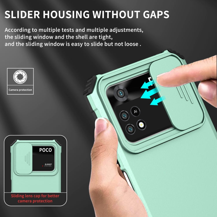 For Xiaomi Poco M4 Pro 4G Stereoscopic Holder Sliding Camshield Phone Case(Light Blue) - free shipping - PMC TechLife - Order now!