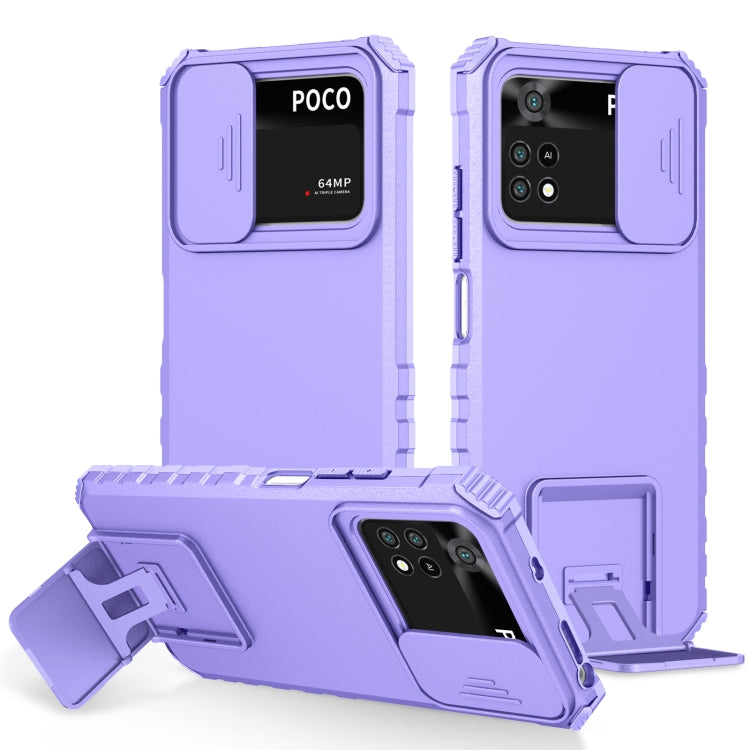 For Xiaomi Poco M4 Pro 4G Stereoscopic Holder Sliding Camshield Phone Case(Purple) - free shipping - PMC TechLife - Order now!